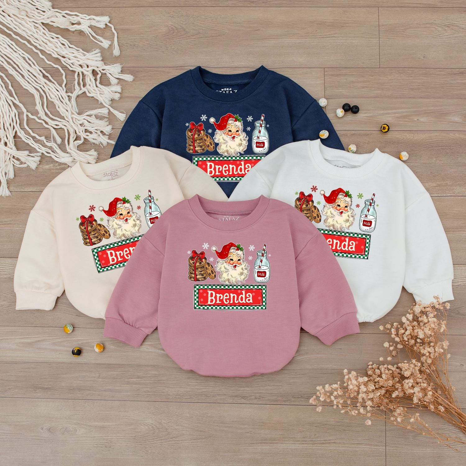 Custom Name Sibling Matching Retro Santa Baby Bodysuit for Kids Vintage Christmas Holiday Outfit Boys Girls Soft Cotton Tee