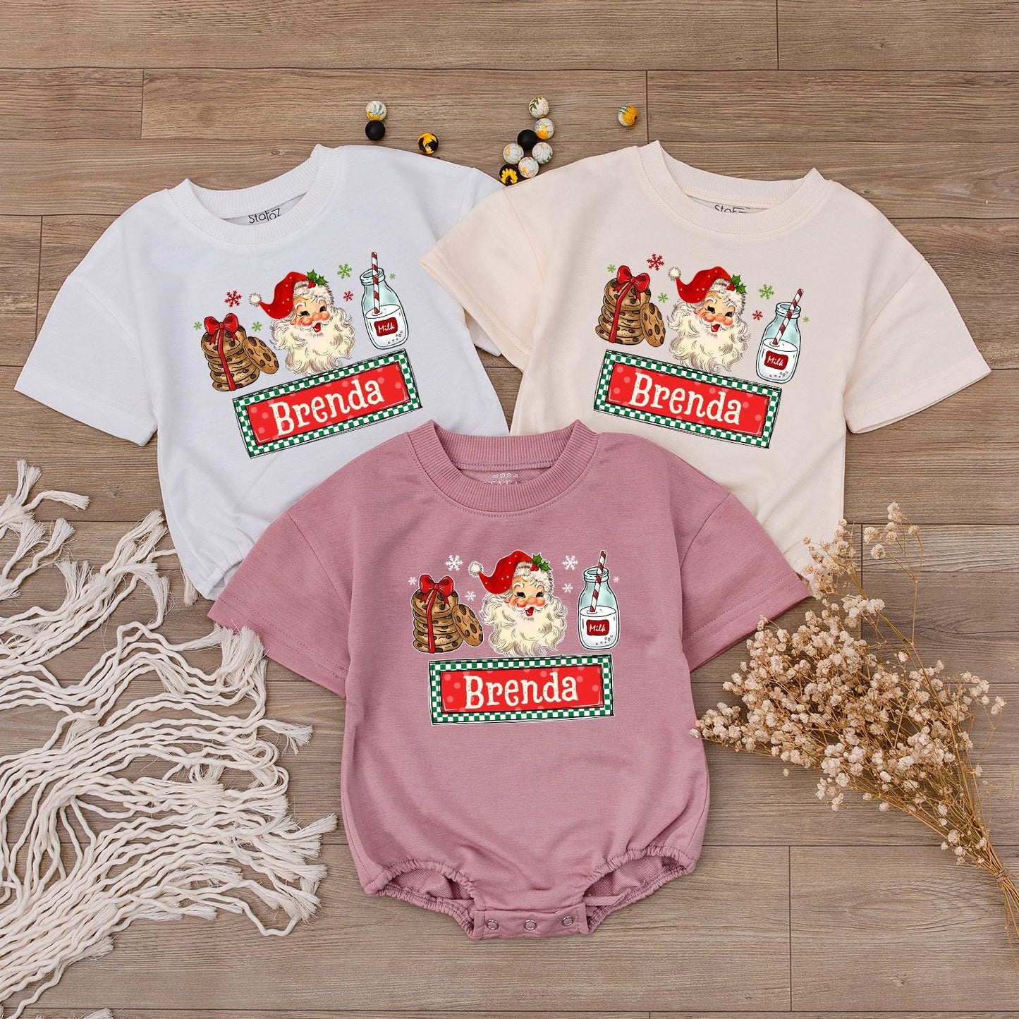 Custom Name Sibling Matching Retro Santa Baby Bodysuit for Kids Vintage Christmas Holiday Outfit Boys Girls Soft Cotton Tee