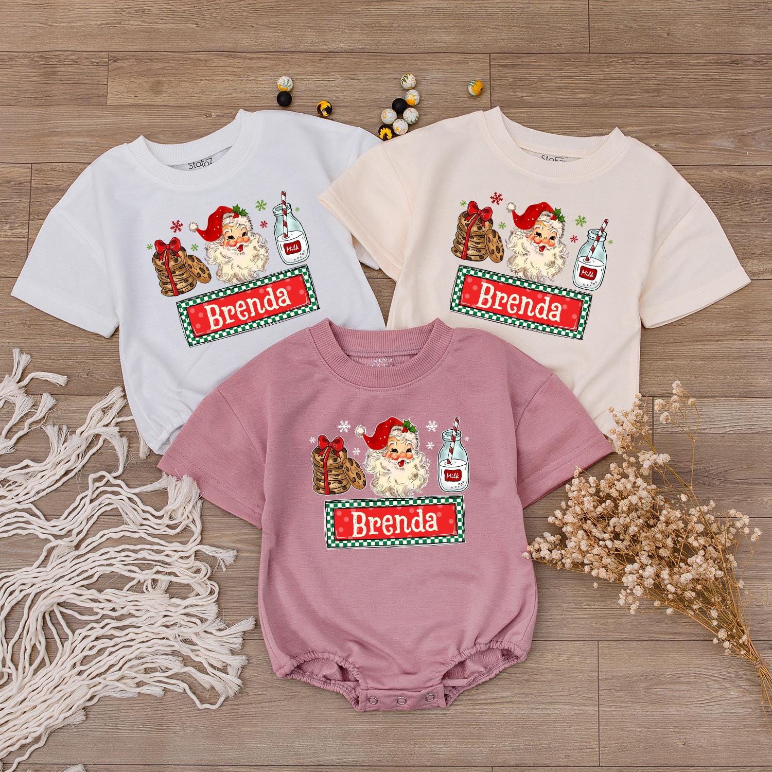 Custom Name Sibling Matching Retro Santa Baby Bodysuit for Kids Vintage Christmas Holiday Outfit Boys Girls Soft Cotton Tee