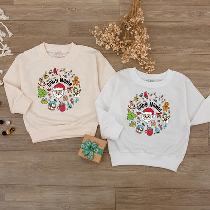Personalized Baby Christmas Outfit with Santa Claus Gingerbread Snowman Design Custom Name for Infant Girl Boy First Holiday Gift Warm Red Green Yellow
