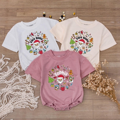 Personalized Baby Christmas Outfit with Santa Claus Gingerbread Snowman Design Custom Name for Infant Girl Boy First Holiday Gift Warm Red Green Yellow
