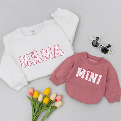 Matching Mama & Mini Pink Chinoiserie Bow Floral Shirts Cute Mother's Day Mom Daughter Outfits Comfortable Cotton Soft Gift for Her