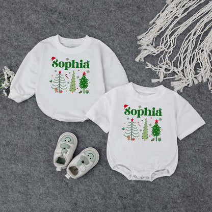 Personalized Sophia Christmas Outfit Baby Girl, Custom Name Holiday Romper & Sweater Set, Festive Xmas Infant Clothes, First Gift