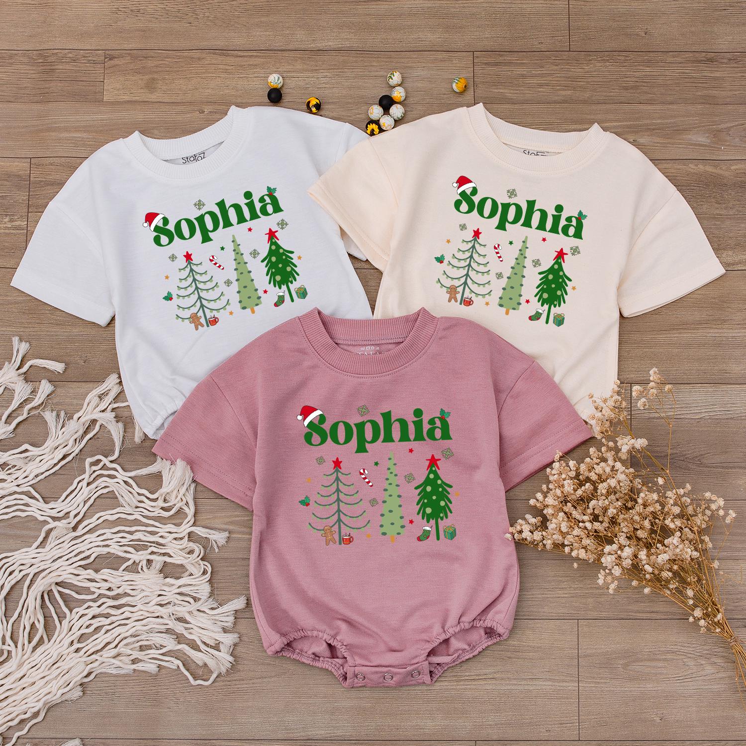 Personalized Sophia Christmas Outfit Baby Girl, Custom Name Holiday Romper & Sweater Set, Festive Xmas Infant Clothes, First Gift