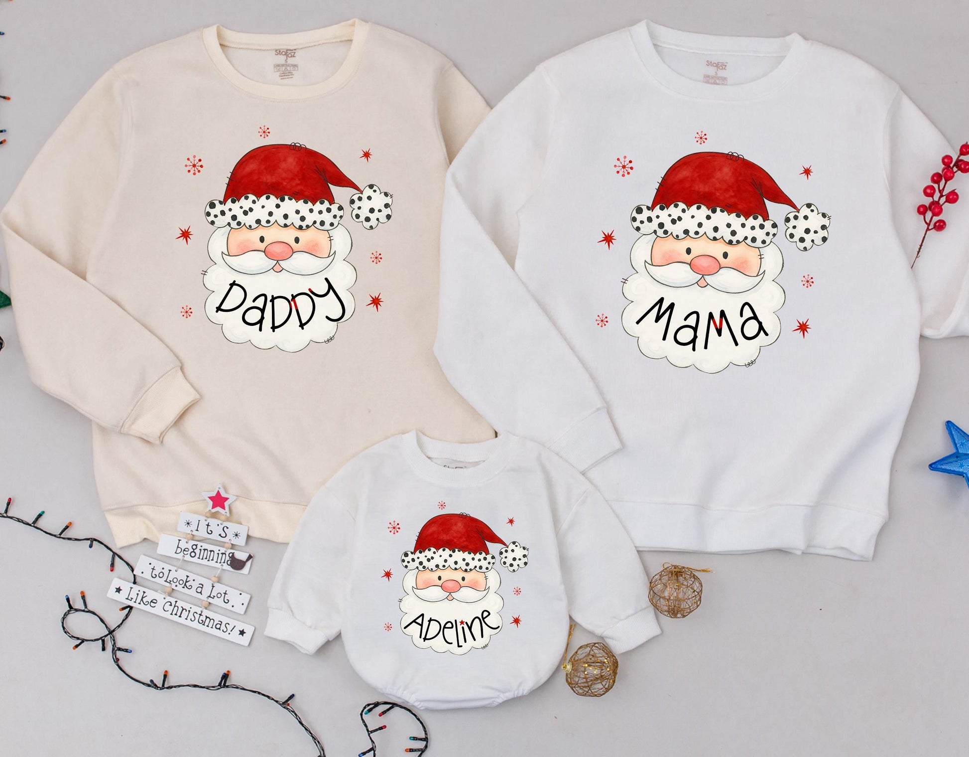 Retro Santa Family Matching Christmas Sweatshirts, Vintage Holiday Crewneck Outfits, Cute Xmas Gift Shirts, Youth Sweaters, Merry Christmas Vibes
