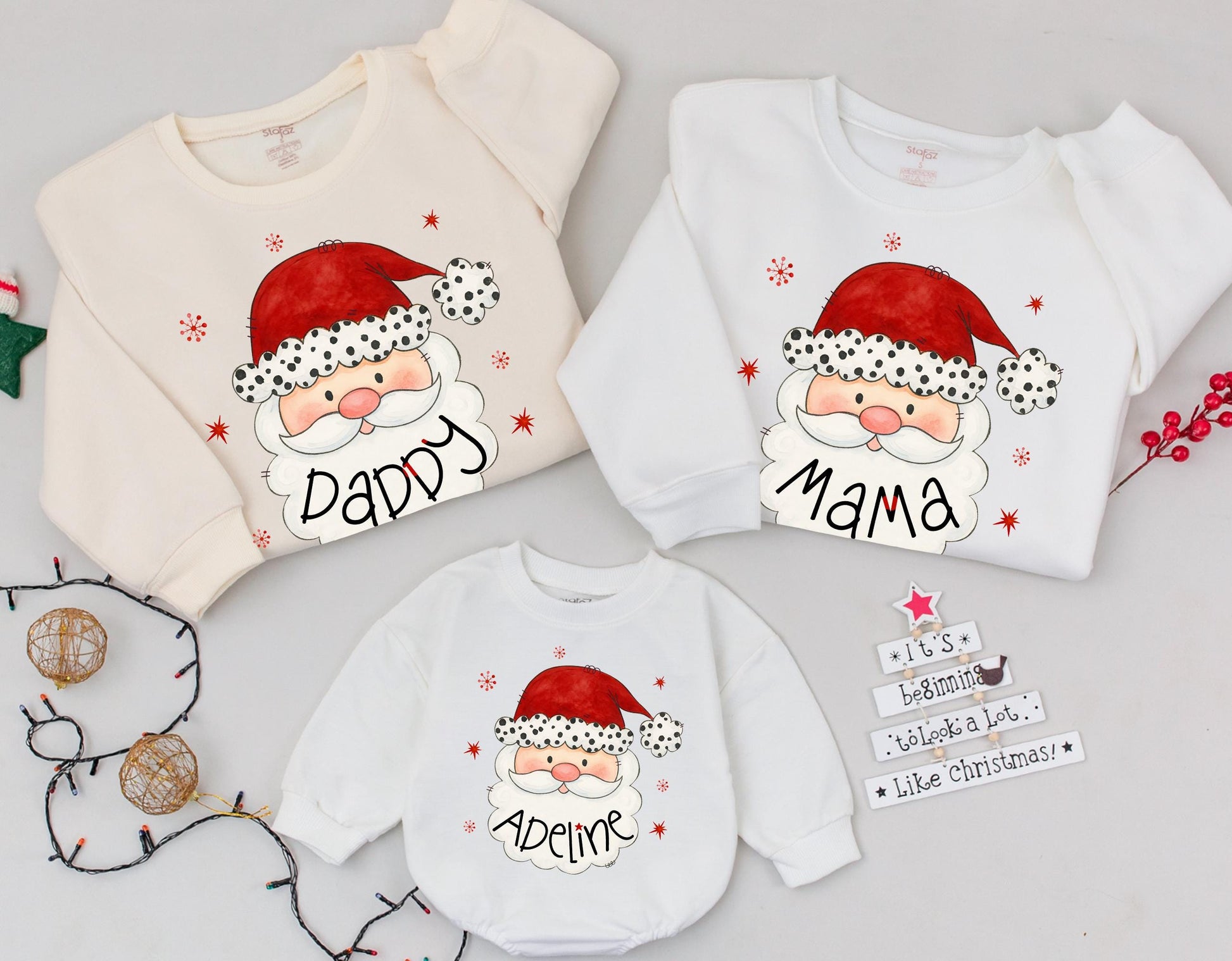 Retro Santa Family Matching Christmas Sweatshirts, Vintage Holiday Crewneck Outfits, Cute Xmas Gift Shirts, Youth Sweaters, Merry Christmas Vibes