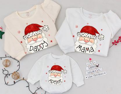 Retro Santa Family Matching Christmas Sweatshirts, Vintage Holiday Crewneck Outfits, Cute Xmas Gift Shirts, Youth Sweaters, Merry Christmas Vibes