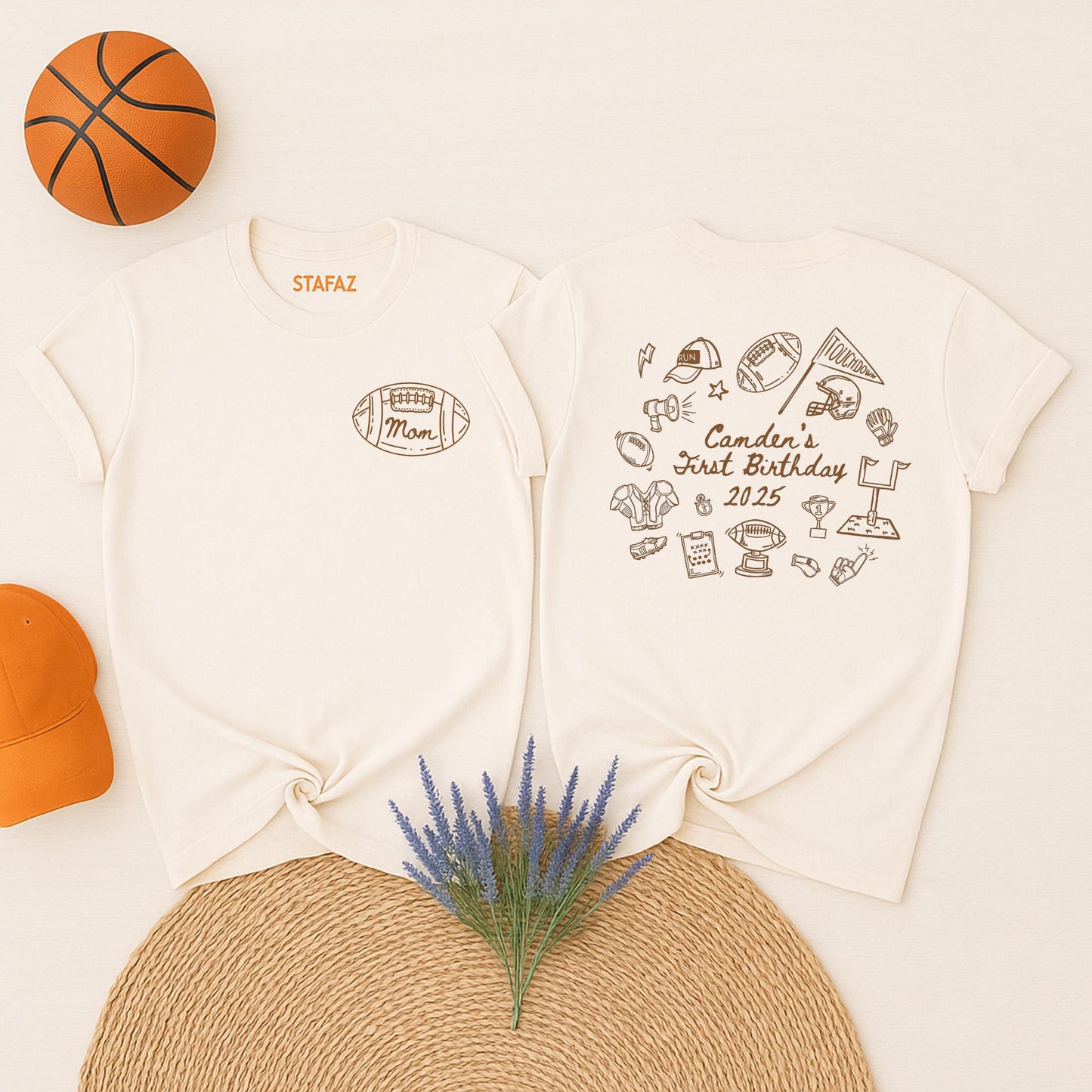 Rookie of the Year First Birthday Football Family Shirts, Camden's 2025 Milestone Tee, Custom Game Day Outfit, Matching Graphic Print Sports Theme (139 chars)