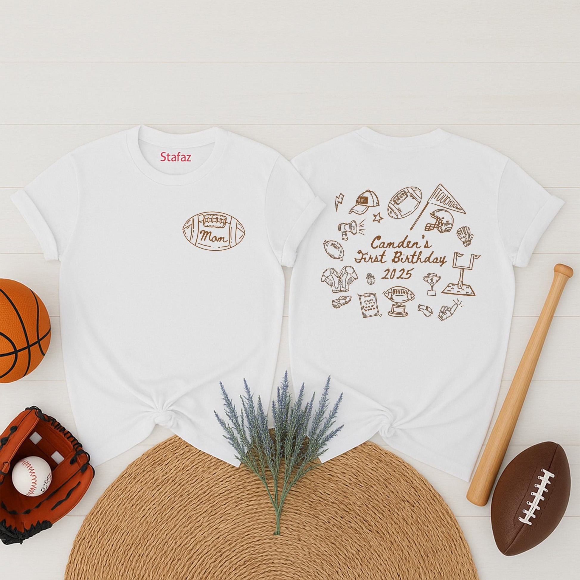 Rookie of the Year First Birthday Football Family Shirts, Camden's 2025 Milestone Tee, Custom Game Day Outfit, Matching Graphic Print Sports Theme (139 chars)