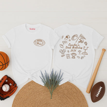 Rookie of the Year First Birthday Football Family Shirts, Camden's 2025 Milestone Tee, Custom Game Day Outfit, Matching Graphic Print Sports Theme (139 chars)