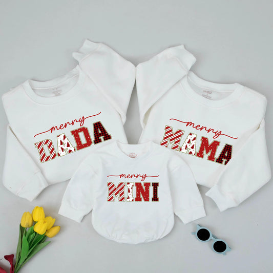 Merry Christmas Matching Family Sweatshirts: Dada, Mama, Mini Holiday Outfit, Red Festive Design, Xmas Baby Gift, Mommy and Me Sweater