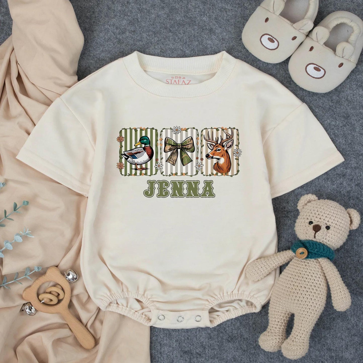 Camo Bow Hunting Girl Romper, Duck Deer Season Outfit, Fall Baby Clothes, Country Toddler Gift, Personalized Available! 130-140 Characters