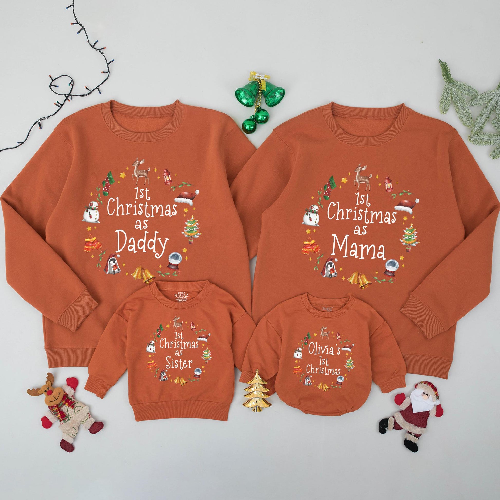 Matching Family Christmas Sweatshirt: First Xmas as Mom & Dad, 1st Christmas for Baby, Custom Family Xmas Gifts