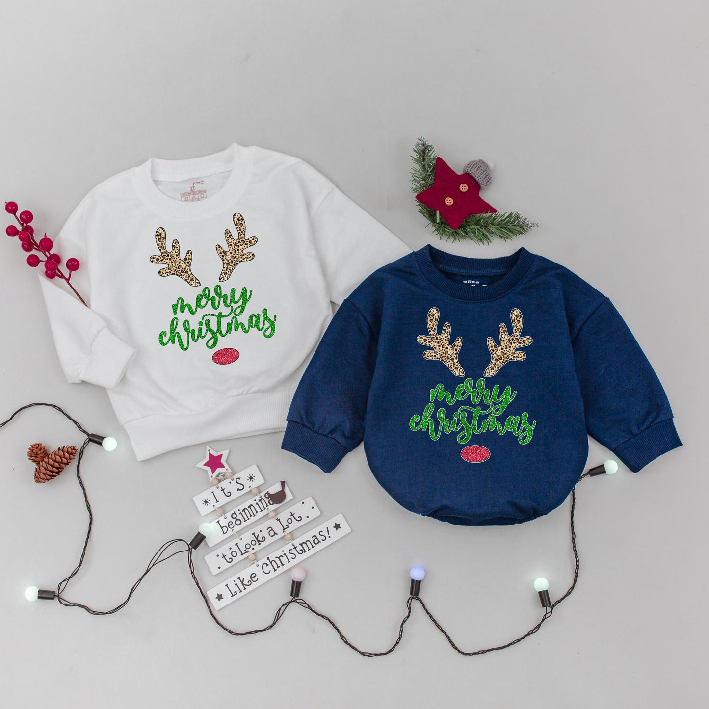 Matching Family Merry Christmas Reindeer Crewneck Sweatshirts Xmas Gift Winter Holiday Outfit for Everyone