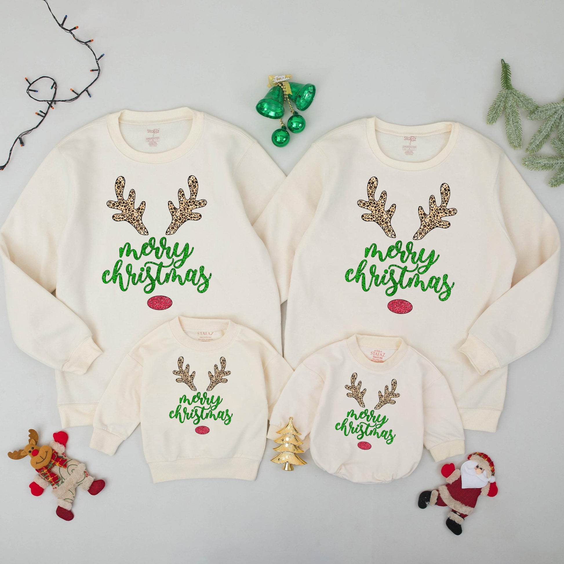 Matching Family Merry Christmas Reindeer Crewneck Sweatshirts Xmas Gift Winter Holiday Outfit for Everyone