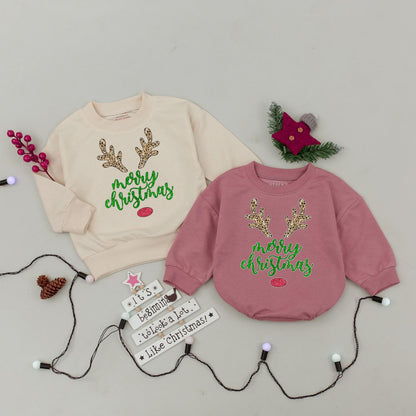 Matching Family Merry Christmas Reindeer Crewneck Sweatshirts Xmas Gift Winter Holiday Outfit for Everyone