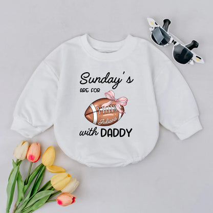 Personalized 'Sunday's are for Daddy' Football Baby Girl Romper Pink Ribbon Name Gameday Newborn Outfit Cute Sports Baby Shower Gift Dad