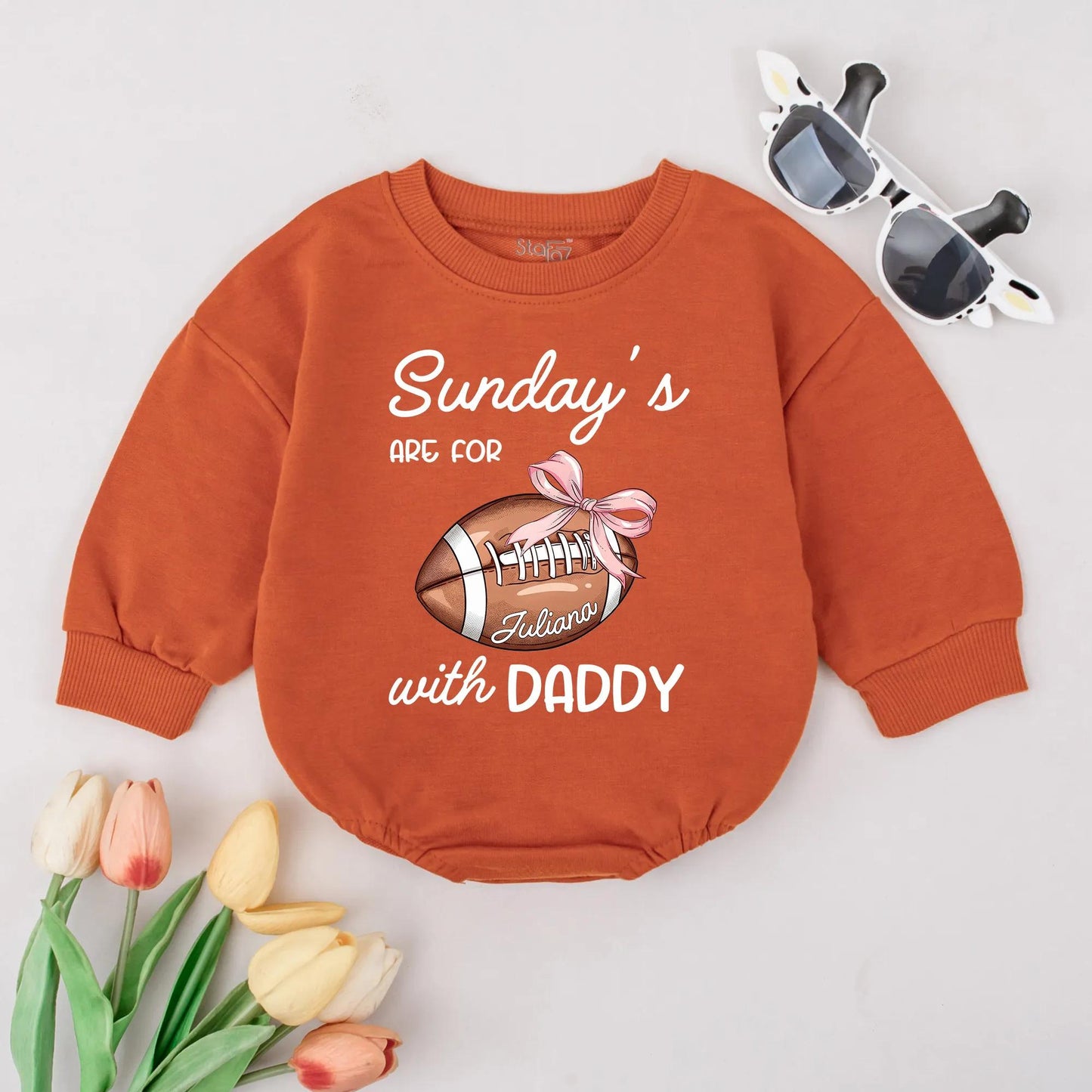 Personalized 'Sunday's are for Daddy' Football Baby Girl Romper Pink Ribbon Name Gameday Newborn Outfit Cute Sports Baby Shower Gift Dad