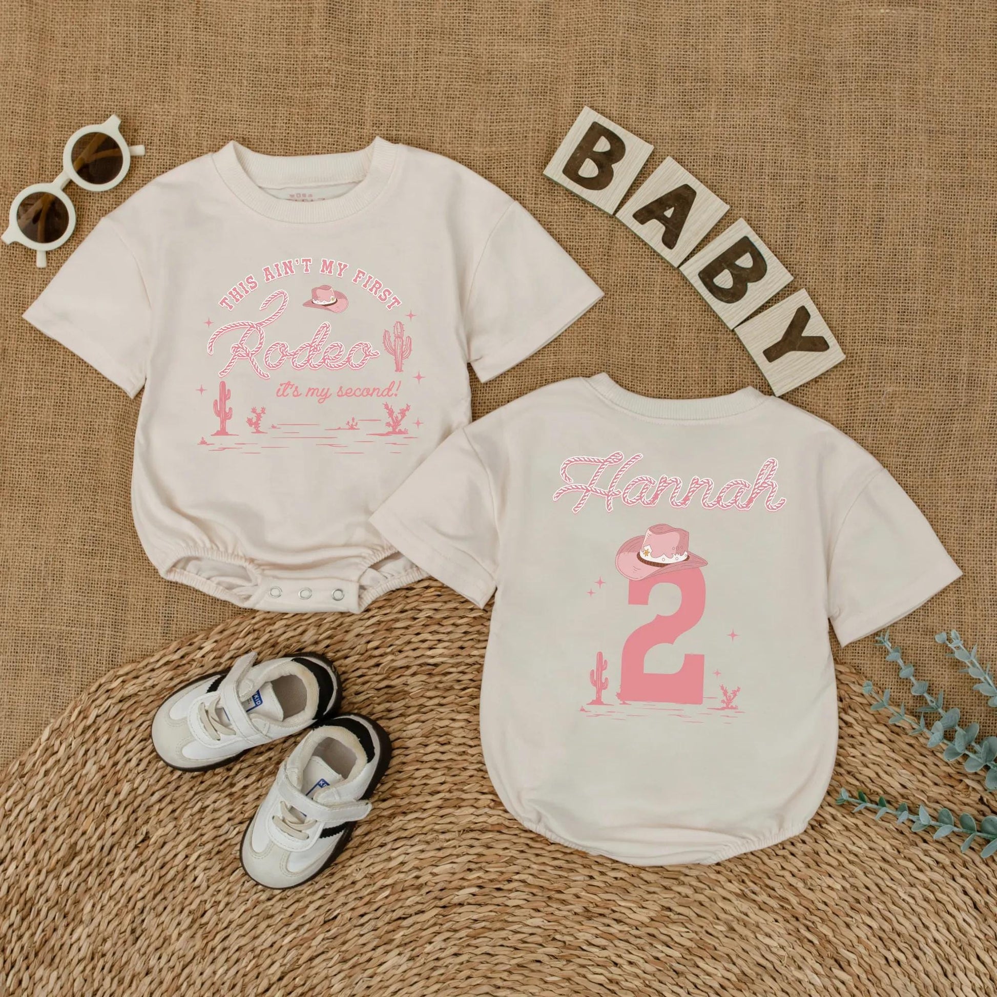 Personalized Second Rodeo Birthday Girl Shirt, Two Wild Cowgirl Party Outfit, Custom Name Hannah, Pink Western Theme, 2nd Birthday Gift, Cactus Design