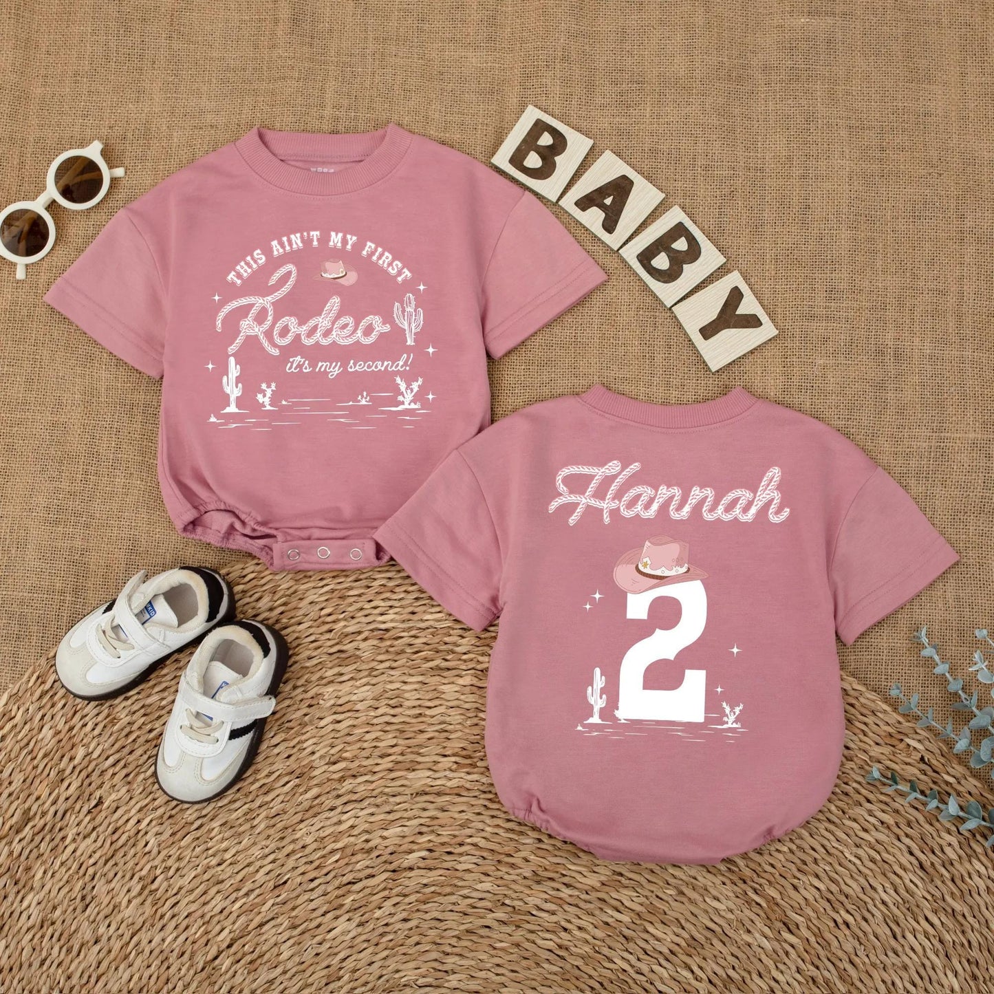 Personalized Second Rodeo Birthday Girl Shirt, Two Wild Cowgirl Party Outfit, Custom Name Hannah, Pink Western Theme, 2nd Birthday Gift, Cactus Design