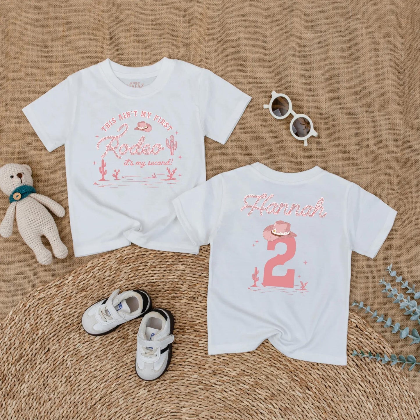 Personalized Second Rodeo Birthday Girl Shirt, Two Wild Cowgirl Party Outfit, Custom Name Hannah, Pink Western Theme, 2nd Birthday Gift, Cactus Design