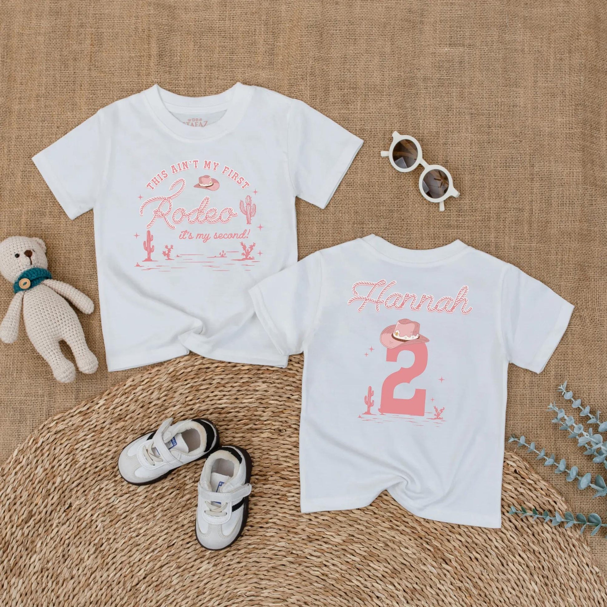 Personalized Second Rodeo Birthday Girl Shirt, Two Wild Cowgirl Party Outfit, Custom Name Hannah, Pink Western Theme, 2nd Birthday Gift, Cactus Design