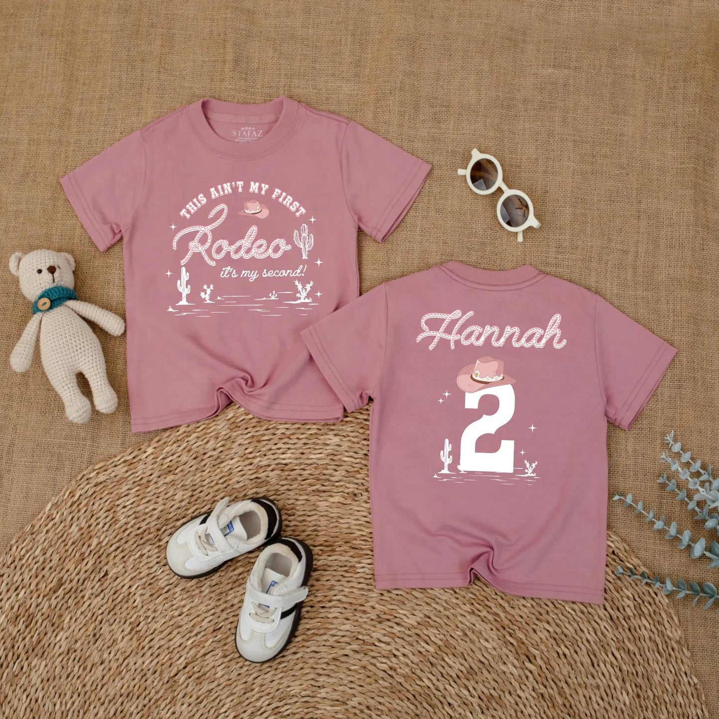 Personalized Second Rodeo Birthday Girl Shirt, Two Wild Cowgirl Party Outfit, Custom Name Hannah, Pink Western Theme, 2nd Birthday Gift, Cactus Design