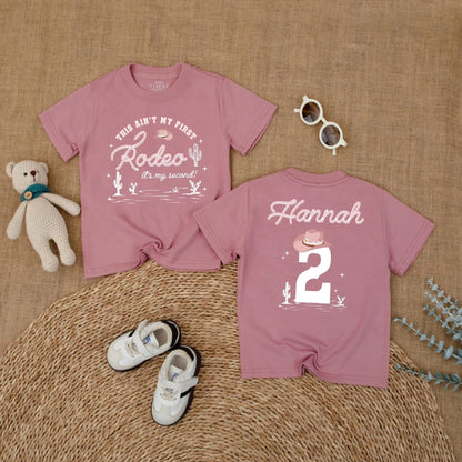 Personalized Second Rodeo Birthday Girl Shirt, Two Wild Cowgirl Party Outfit, Custom Name Hannah, Pink Western Theme, 2nd Birthday Gift, Cactus Design