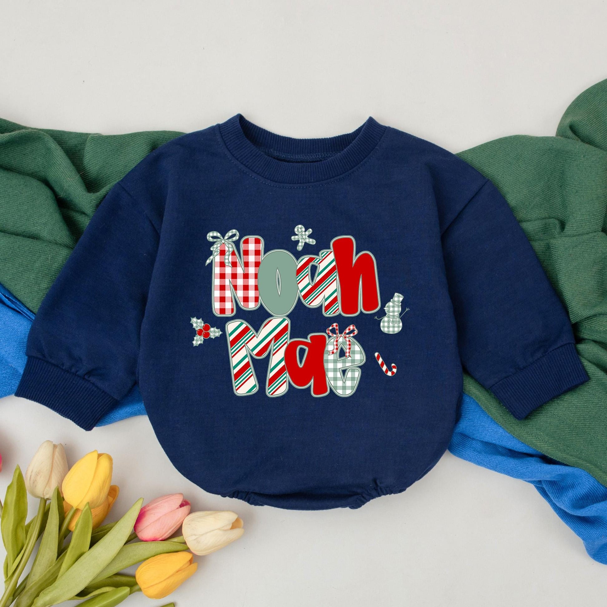 Personalized First Christmas Baby Romper Custom Name for Boy or Girl Xmas Outfit Gift