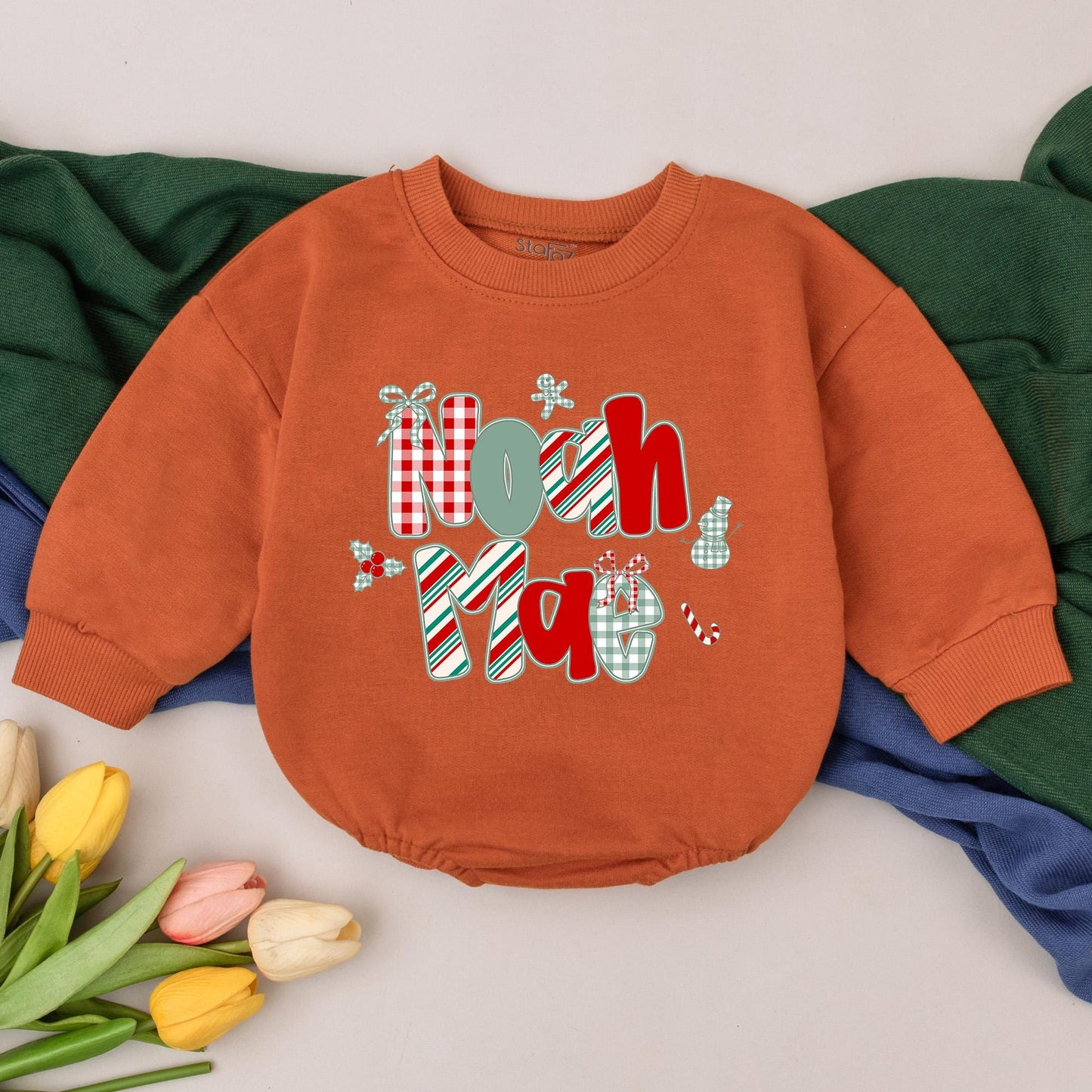 Personalized First Christmas Baby Romper Custom Name for Boy or Girl Xmas Outfit Gift