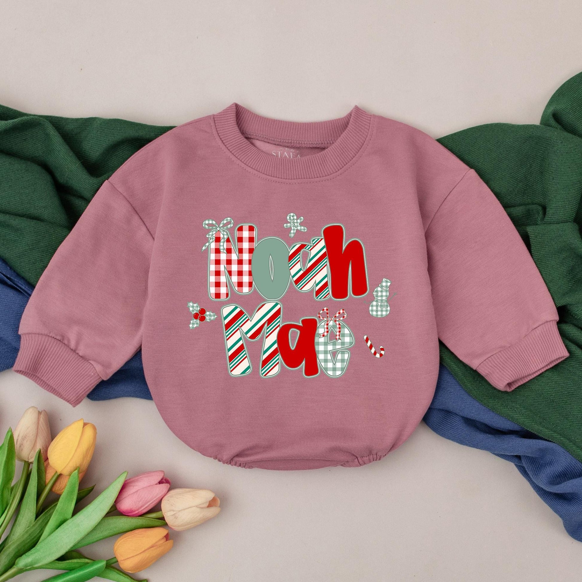 Personalized First Christmas Baby Romper Custom Name for Boy or Girl Xmas Outfit Gift