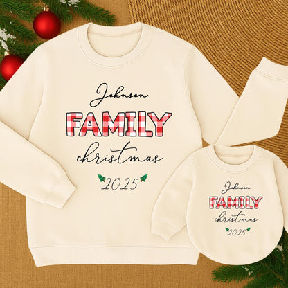 Johnson Family Christmas 2025 Sweatshirt Red Plaid Trees Making Memories Together Matching Outfit Mama Baby