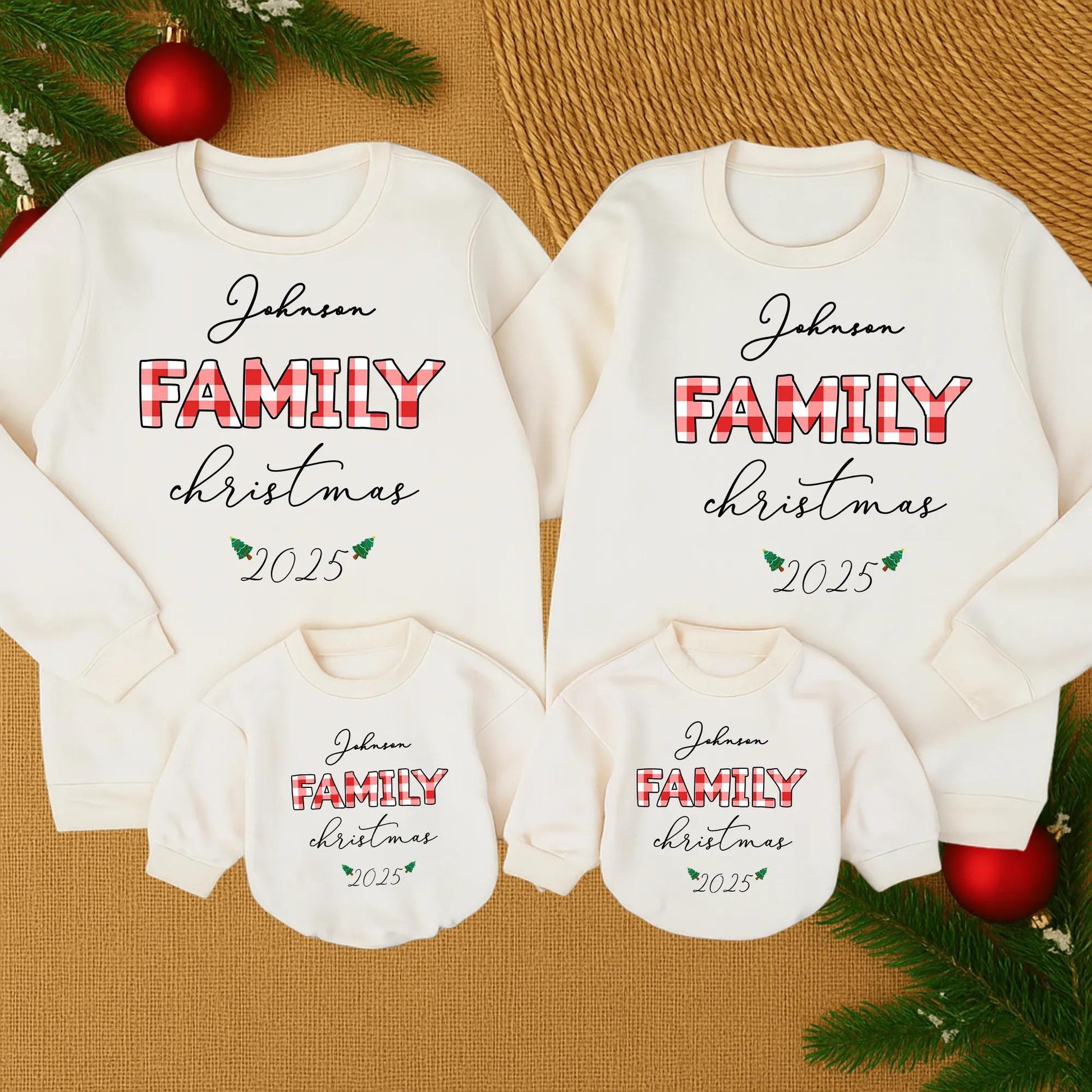 Johnson Family Christmas 2025 Sweatshirt Red Plaid Trees Making Memories Together Matching Outfit Mama Baby