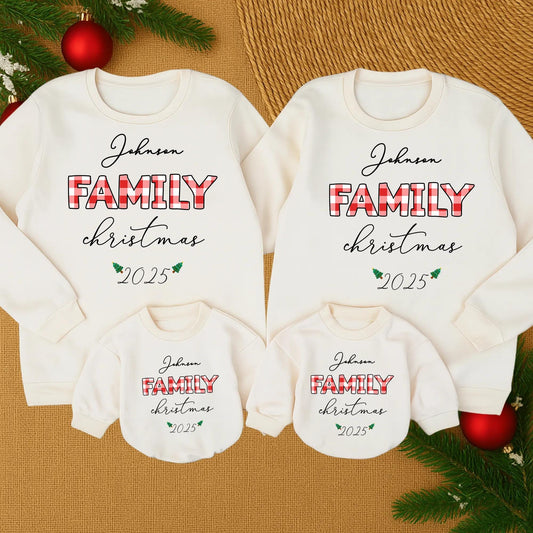 Johnson Family Christmas 2025 Sweatshirt Red Plaid Trees Making Memories Together Matching Outfit Mama Baby