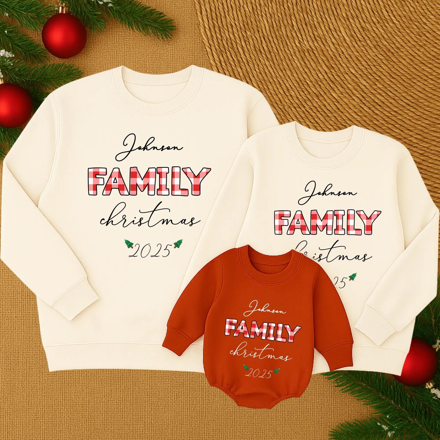 Johnson Family Christmas 2025 Sweatshirt Red Plaid Trees Making Memories Together Matching Outfit Mama Baby