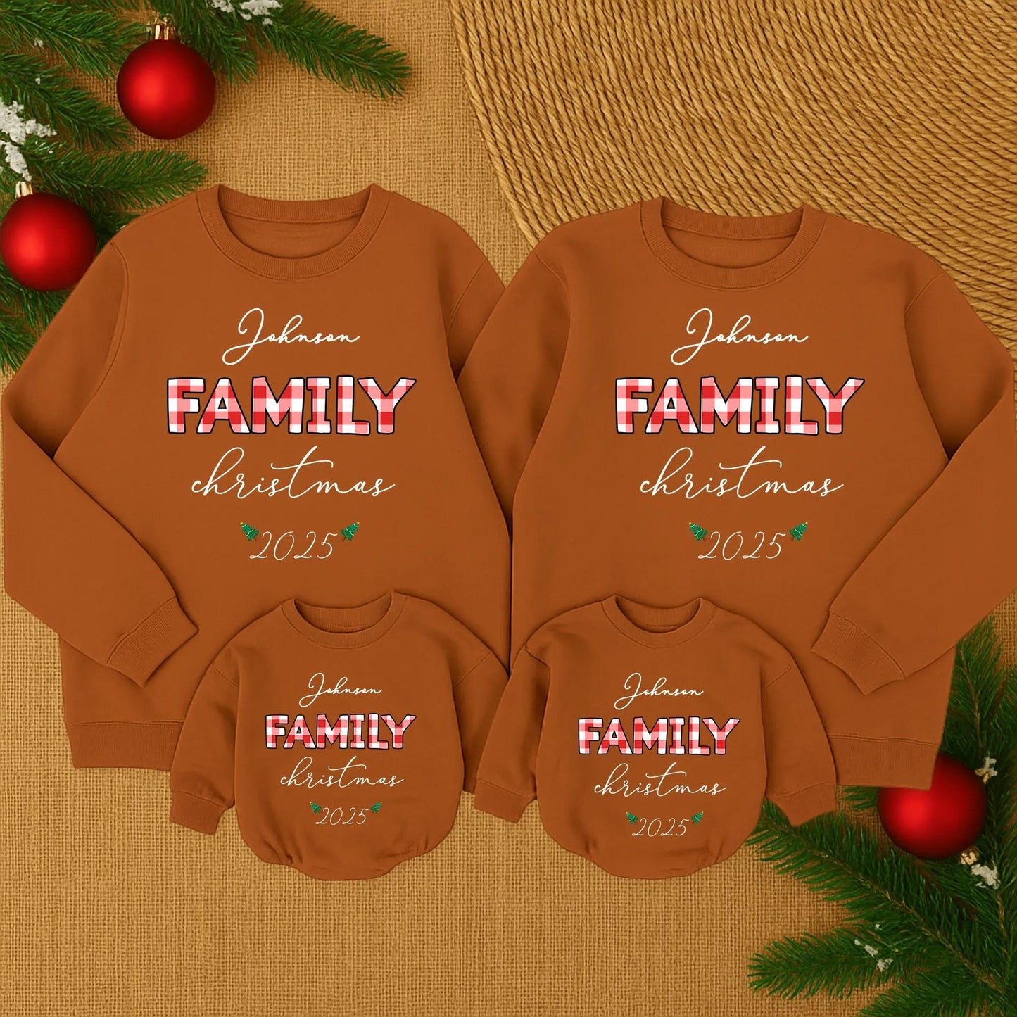 Johnson Family Christmas 2025 Sweatshirt Red Plaid Trees Making Memories Together Matching Outfit Mama Baby