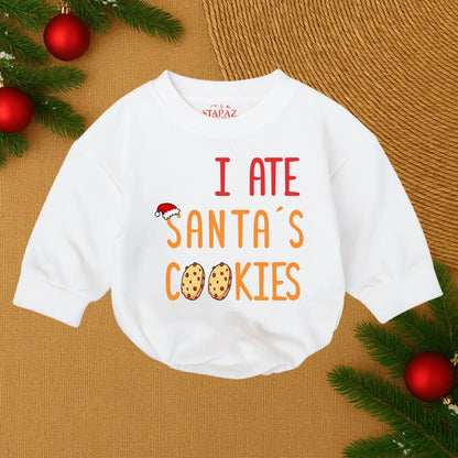 Festive 'I Ate Santa's Cookies' Baby Bubble Romper Christmas Infant Bodysuit Funny Holiday Outfit Cute Red Orange Santa Cookie Design Gift