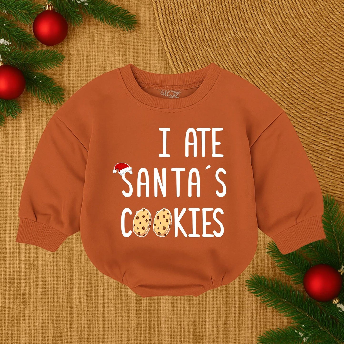 Festive 'I Ate Santa's Cookies' Baby Bubble Romper Christmas Infant Bodysuit Funny Holiday Outfit Cute Red Orange Santa Cookie Design Gift
