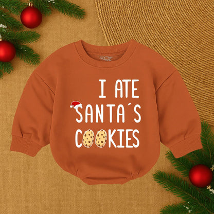 Festive 'I Ate Santa's Cookies' Baby Bubble Romper Christmas Infant Bodysuit Funny Holiday Outfit Cute Red Orange Santa Cookie Design Gift