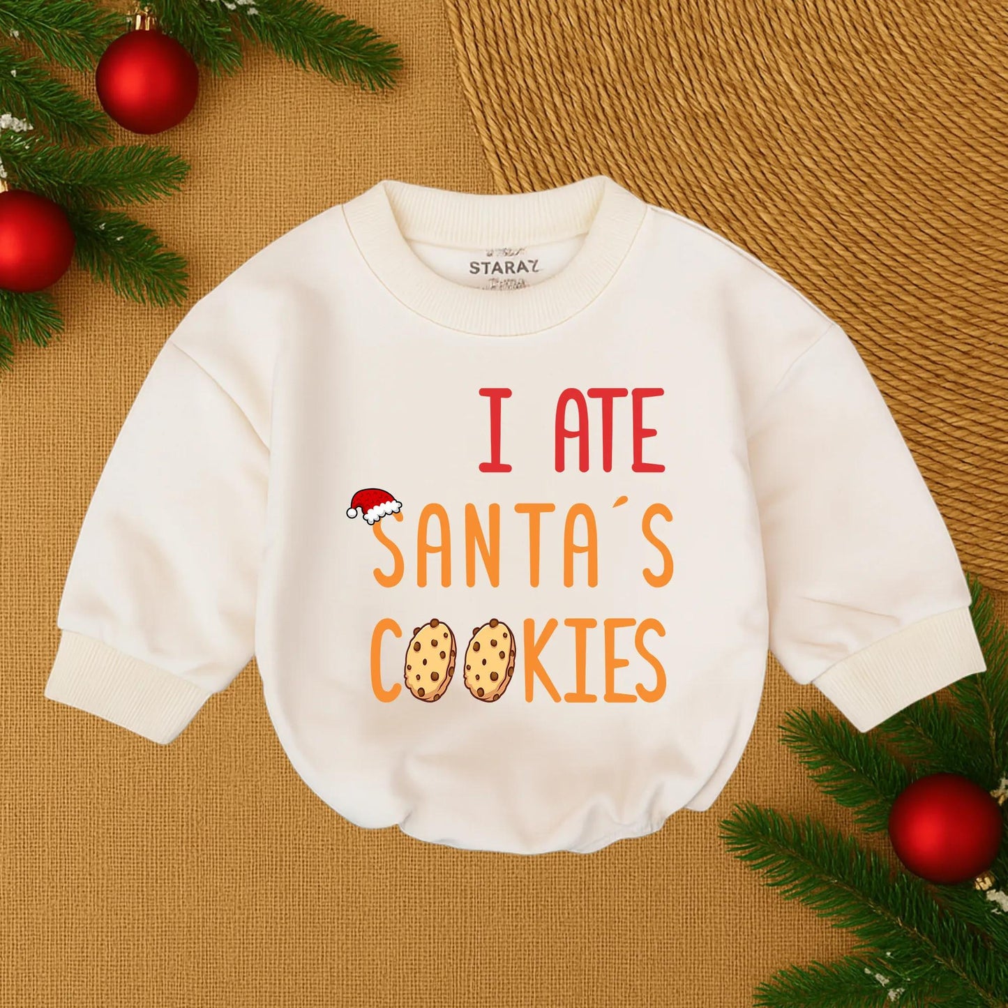 Festive 'I Ate Santa's Cookies' Baby Bubble Romper Christmas Infant Bodysuit Funny Holiday Outfit Cute Red Orange Santa Cookie Design Gift
