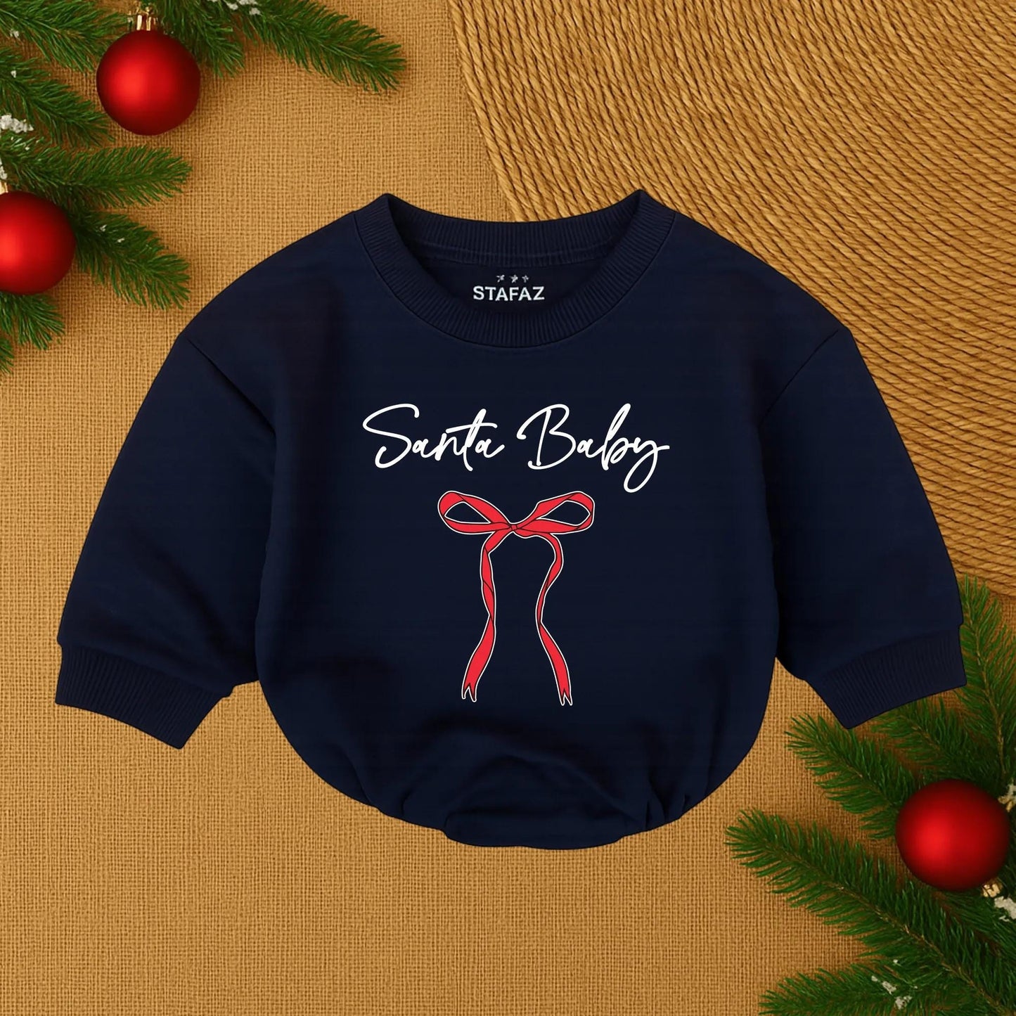 Santa Baby Red Cursive Christmas Romper Baby Girl Infant Outfit with Ribbon for First Holiday Celebration Newborn Toddler Cozy Gift