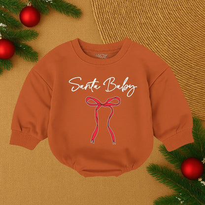 Santa Baby Red Cursive Christmas Romper Baby Girl Infant Outfit with Ribbon for First Holiday Celebration Newborn Toddler Cozy Gift