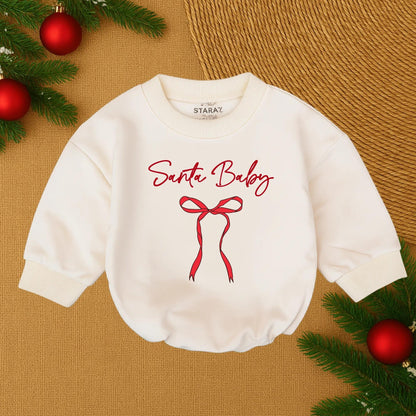 Santa Baby Red Cursive Christmas Romper Baby Girl Infant Outfit with Ribbon for First Holiday Celebration Newborn Toddler Cozy Gift