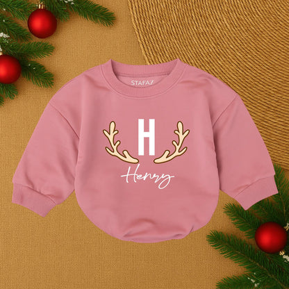 Personalized Henry Christmas Outfit Baby Boy Deer Bodysuit Antler Initial Newborn Gift  Hunting Theme Name Romper First Xmas  Sweater Soft Cotton 138 chars