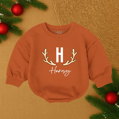 Personalized Henry Christmas Outfit Baby Boy Deer Bodysuit Antler Initial Newborn Gift  Hunting Theme Name Romper First Xmas  Sweater Soft Cotton 138 chars