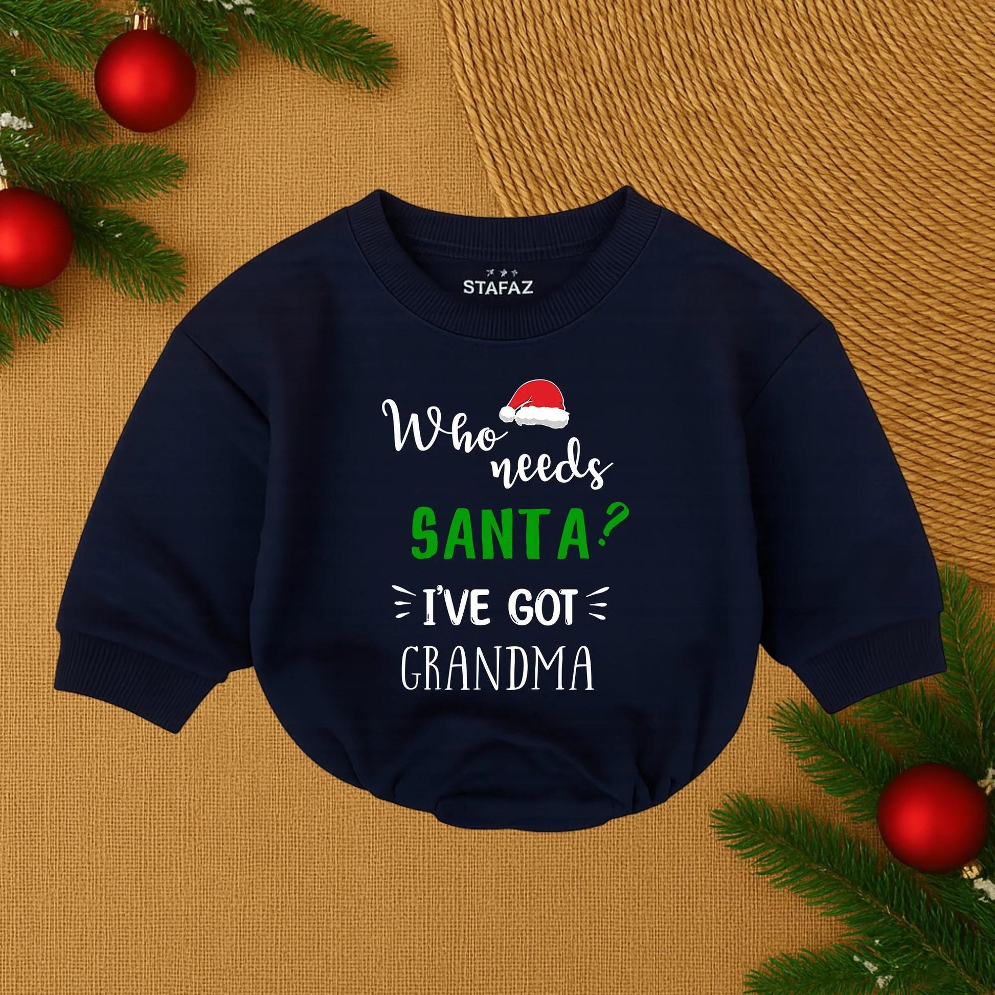 Who Needs Santa? I've Got Grandma Baby Romper Christmas Outfit Funny Red & Black Design Newborn Bodysuit Holiday Gift