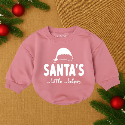 Santa's Little Helper Bubble Romper Baby Christmas Outfit Festive Red Infant Bodysuit Cute First Holiday Sleeper Pajamas Cozy Shower Gift