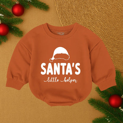 Santa's Little Helper Bubble Romper Baby Christmas Outfit Festive Red Infant Bodysuit Cute First Holiday Sleeper Pajamas Cozy Shower Gift
