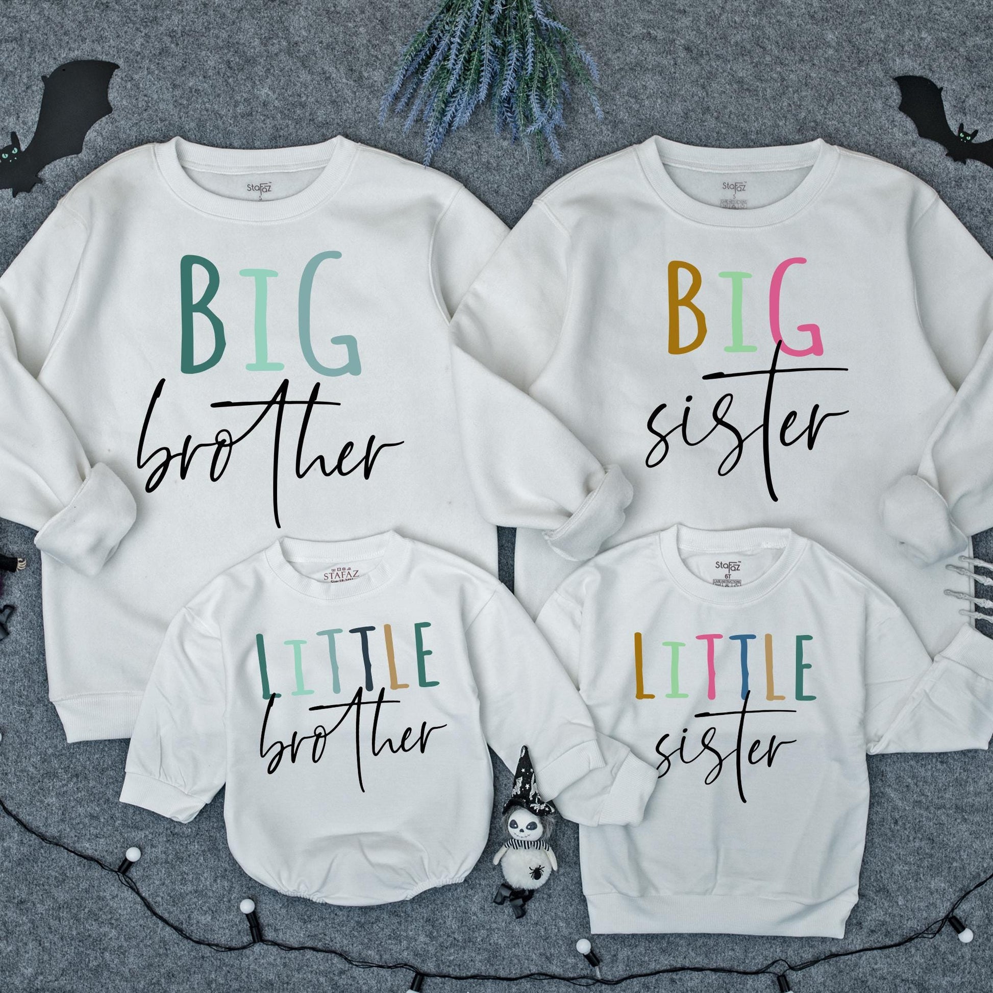 Matching Big Brother/Sister, Little Brother/Sister Outfits - Playful Sibling Sets with Blocky & Cursive Designs - Baby, Toddler & Kid Clothes