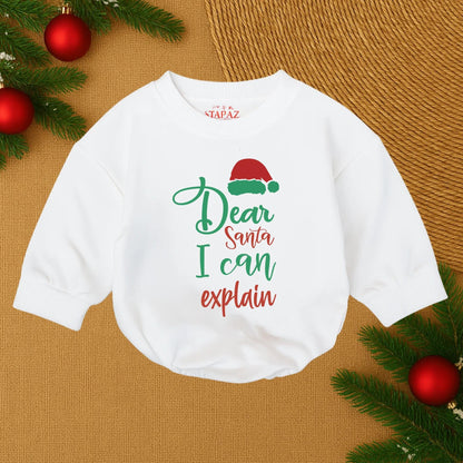 Dear Santa I Can Explain Funny Personalized Christmas Bubble Romper Baby Infant Boy Girl My First Holiday Outfit Soft Cotton Newborn Gift